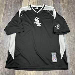 Majestic Chicago White Sox MLB‎ Men's Size Medium Black Gray V-Neck Jersey Shirt